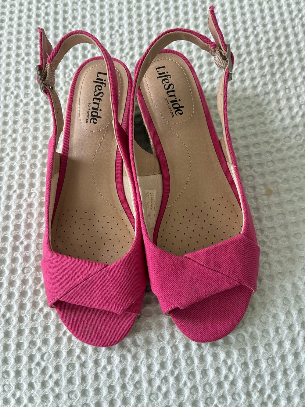 LifeStride Hot Pink Open-Toe Slingback Wedge Sandals